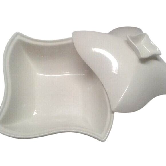 Godinger Siena White Ceramic 1 quart Covered Serving Dish Lid Casserole Chafing - Picture 3 of 6